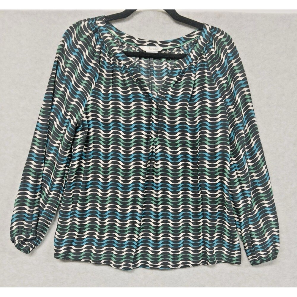 Boden Size 4 Multicolor Wave Print Long Sleeve Blouse Boho Relax Fit Retro